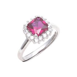 Anillo Plata Mujer R04917RB Piedra Cuadrada Rubí C. Circonitas