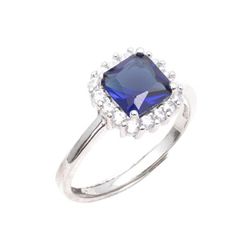 Anillo Plata Mujer R04917SP Piedra Cuadrada Zafiro C. Circonitas