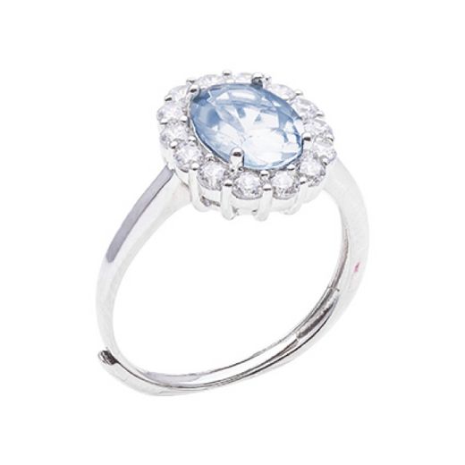 Anillo Plata Mujer R05204AQ Piedra Aguamarina Ovalada C. Circonitas