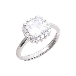 Anillo Plata R04917EM-11 Piedra Verde Cuadrada Con Circonitas