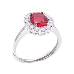 Anillo Plata R05204RB-11 Piedra Redonda Roja Con Circonitas