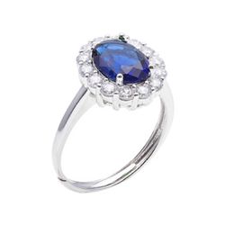 Anillo Plata R05204SP-11 Piedra Redonda Azul Con Circonitas