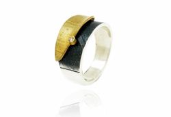 Anillo Plata Y Oro Arior Doble Fulla Con Diamante 3680683XSU