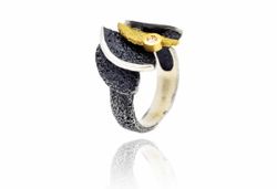 Anillo Plata Y Oro Arior Smile Negro Con Diamante 3680913XU