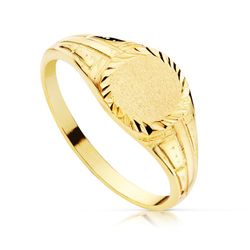 Anillo Sello Cadete Oro 18kts Macizo y Tallado Ancho Cuerpo 9mm 08000099