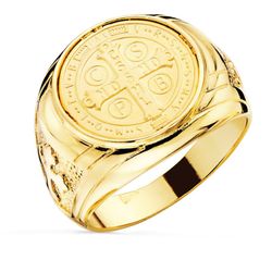 Anillo Sello Hombre Oro 18kts Cruz de San Benito 16mm Ancho 22mm P8097-018SX
