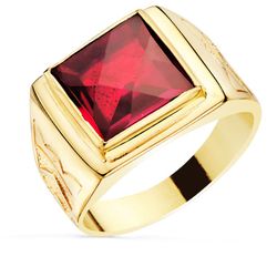 Anillo Sello Hombre Oro 18kts Cuadrado Macizo Piedra Spinel Rubi 12x12mm P905701-RO