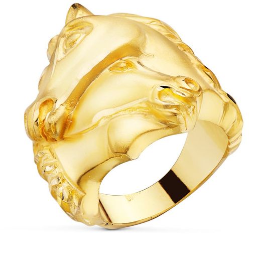 Anello con sigillo da uomo in oro massiccio 18kt con cavalli intrecciati laterali intagliati P4042