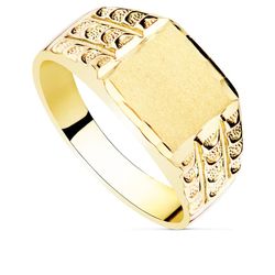Anillo Sello Hombre Oro 18kts Macizo Tallado Cabeza Rectangular 9x8mm P904107