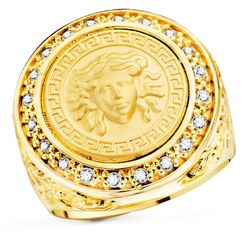 Anillo Sello Hombre Oro 18kts Medusa Versace Mate 15mm Circonitas Ancho 21mm P90016-1