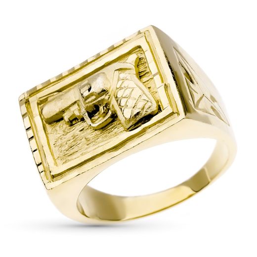 Anillo Sello Hombre Oro 18kts Pistola Tallada 21x16mm P4098