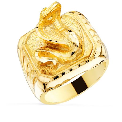 Anillo Sello Hombre Oro 18kts Serpiente Cobra Lateral Tallado Ancho 20x20mm P4005