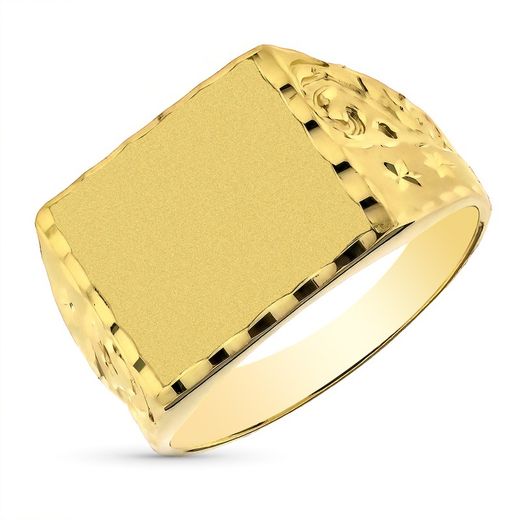 Carved 18kt Gold Man Signet Ring 14x15mm P4215