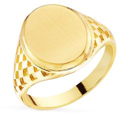 Anillo Sello Hombre Oro 18kts Tallados Laterales Cabeza Oval Matizada 14x11mm P4377
