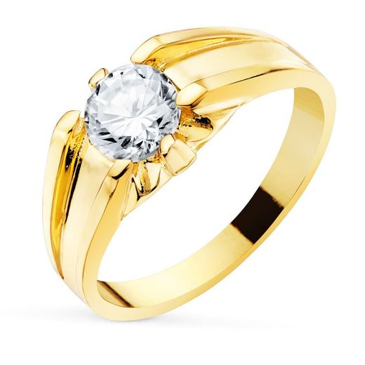 Men's Solitaire Ring Gold 18k Zirconia 6mm Interior Lined P904009