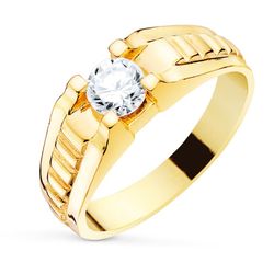 Anillo Solitario Hombre Oro 18kts Estrias Circonita 5.5mm P904026