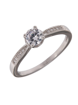 Anillo Solitario Plata Mujer PANI1501/10 Circonitas Baguette Circonita Redonda