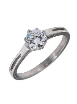 Anillo Solitario Plata Mujer PANI1934/10 Bandas Caladas Lisas Circonita Redonda