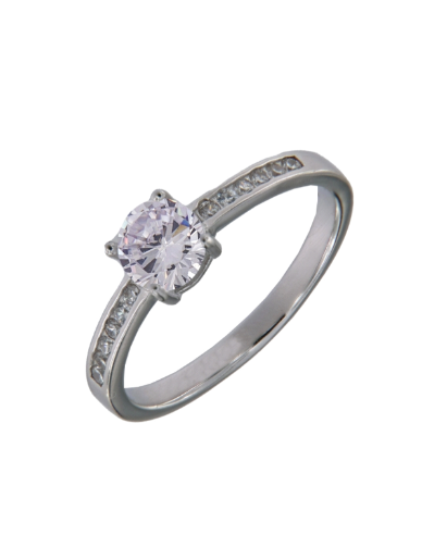 Anillo Solitario Plata Mujer PANI2190 Circonitas Baguette Circonita Redonda
