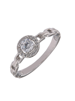 Anillo Solitario Plata Mujer PANI2207 Eslabones Lisos Circonita Redonda