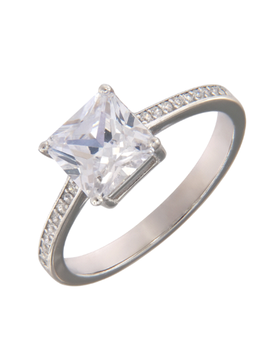 Anillo Solitario Plata Mujer PANI2273 Circonita Cuadrada
