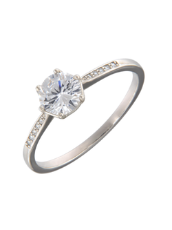 Anillo Solitario Plata Mujer PANI2289 Circonitas Baguette Circonita Redonda