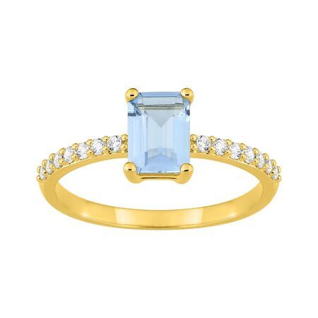 Anillo Sortija Metal Chapado Oro Argyor Mujer (CH)137430.6 Circonita Azul Cielo Bicolor Blancas