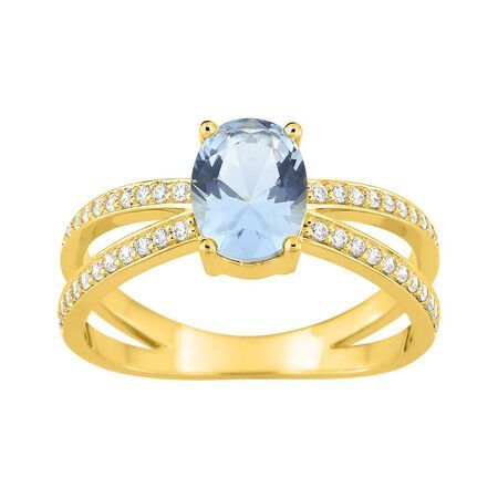 Anillo Sortija Metal Chapado Oro Argyor Mujer (CH)137457.6 Circonita Azul Cielo Bicolor Blancas