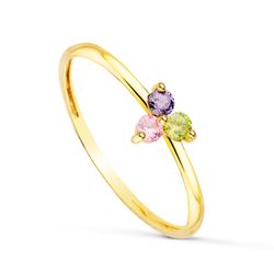 Anillo Sortija Oro 18Kts 2,50mm 19699 Triangulo Circonitas Multicolores