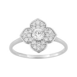 Anillo Sortija Oro Blanco 9kts Argyor MRM (9)9KLGD254W Flor Diamantes Laboratorio 0,44ct DI.SYN F-VS