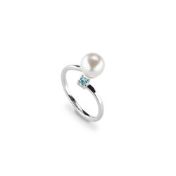 Anillo Sovrani Plata J10485M14 Perla Con Piedra Azul