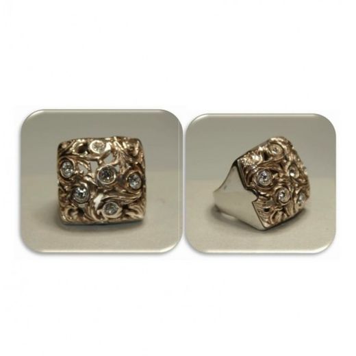Anel Xernus Ouro Prata Bicolor 3RG2628 Filigrana com Zircônia