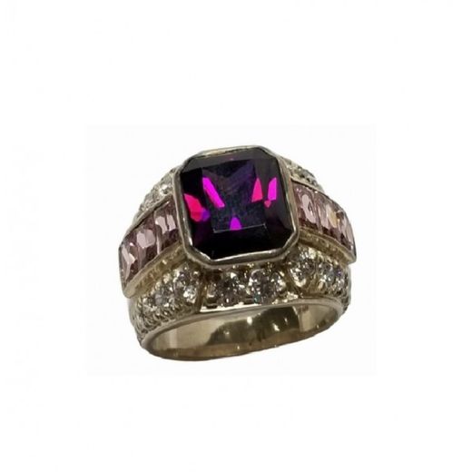 Anillo Xernus Plata Dorada NF1043B Circonitas Y Cristal Granate