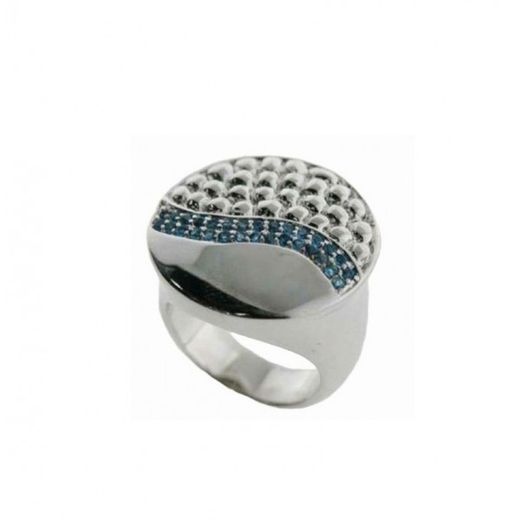 Xernus Silver Ring NF1290 Aquamarine and White Crystals
