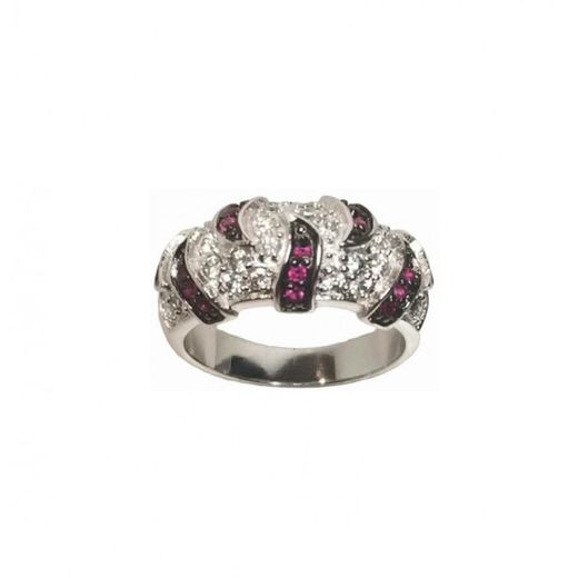 Xernus Silver Ring NF1564 Bicolor Pink White Crystals