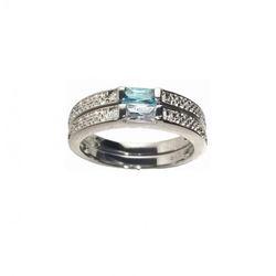 Anillo Xernus Plata NF1650 Circonitas Cristal Aguamarina Y Blanco