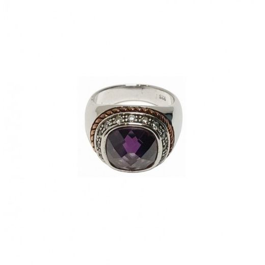 Xernus Silver Ring NF2708 Amethyst Crystal with Zirconia