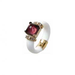 Anillo Xernus Plata Rosa 3NF2818 Caucho Blanco Con Cristal Rojo