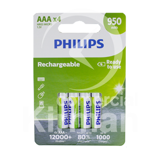 Philips Ni-MH Akku PH-R3/950 Typ AAA 950 mAh Blisterverpackung (4 Stück)