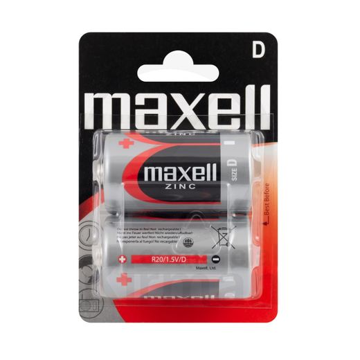 Maxell Kohle-Zink-Batterien MA-R20 Typ D (R20) 1,5 V Blisterpackung (2 Stück)