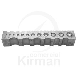 Bloque De Embutir Acero 38x38x205mm 28103 Rectangular 14 Huecos Redondos - 5 Huecos Ovalados