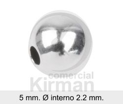 Bola Plata 072108 Pesada Lisa Diámetro Ext 5,00mm x 2,20mm Int