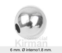 Bola Plata 072109 Pesada Lisa Diámetro Ext 6,00mm x 1,80mm Int