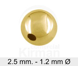 Bola Plata Dorada 073008 Diámetro Ext 2,00mm x 0,90mm Int