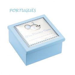 Caja Primer Diente Madera 8x8x4cm EV3465/02CP Celeste Ratón