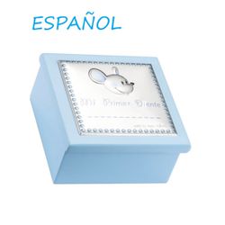 Caja Primer Diente Madera 8x8x4cm EV3465/02CS Celeste Ratón