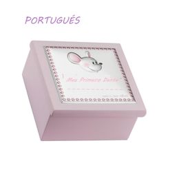 Caja Primer Diente Madera 8x8x4cm EV3465/02RP Rosa Ratón