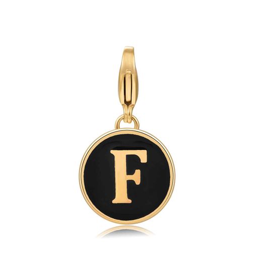 Colgante Acero Dorado Mujer 18mm CSL0001DOENF Letra F Enamel Negro