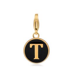 Colgante Acero Dorado Mujer 18mm CSL0001DOENT Enamel Negro Letra T