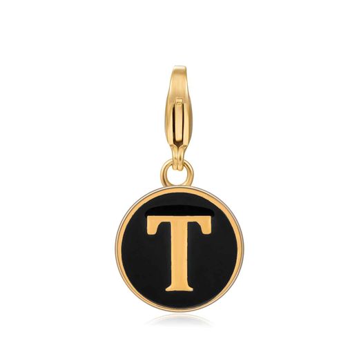 Colgante Acero Dorado Mujer 18mm CSL0001DOENT Letra T Enamel Negro